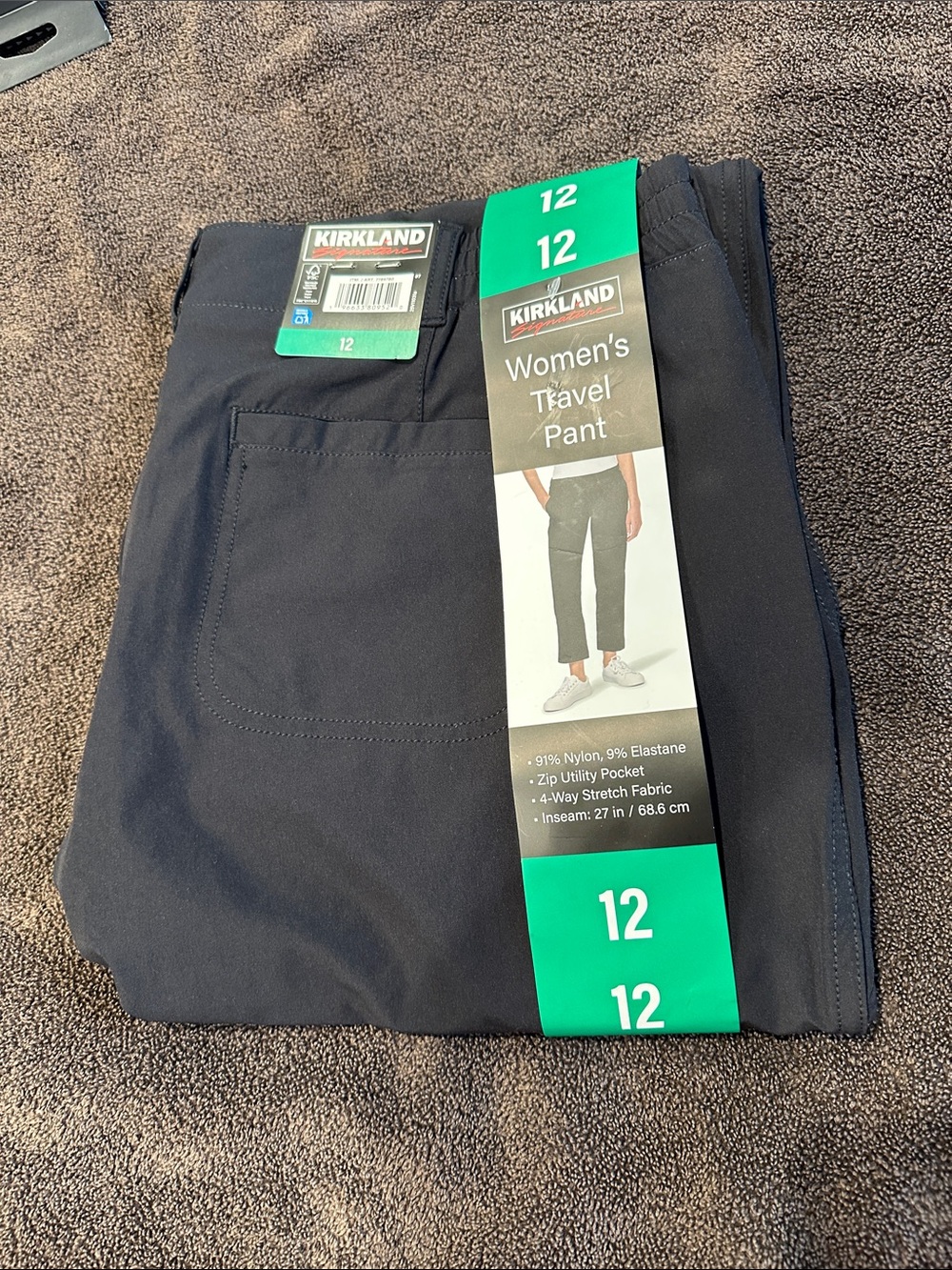 NWT Kirkland Signature Women’s Travel Pant - Black Cropped Pockets 4-Way Stretch